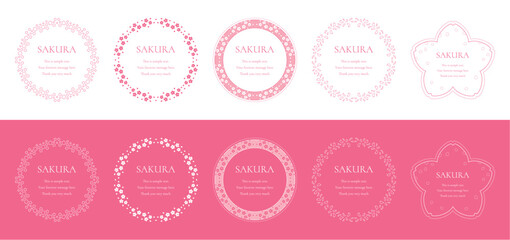 素材_フレームのセット_桜をモチーフにした春の飾り枠。シンプルで高級感のある囲みのデザイン