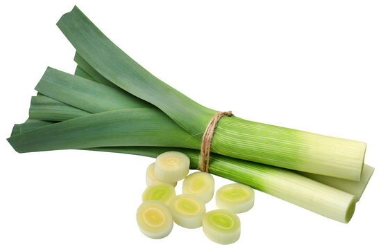 Fresh leek stems and leaves