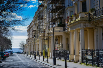Brighton, UK, 25/02/2023: 'Palmeira Square' is a mid-19th-century residential development in Hove....