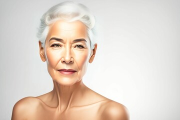 Portrait of beautiful senior woman in front of white background, Generative AI