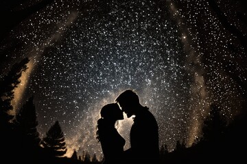 Poetic Image of Couple Embracing in Starlight - Generative AI