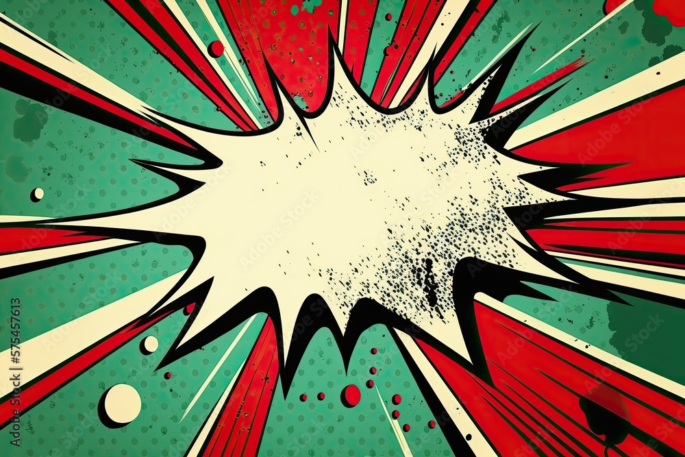 Poster background in the style of vintage pop art comic books, green with exploding rays. generative ai