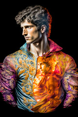 Obraz premium Männermode Extravagant Haute Couture Inspieriert Brainstorming Inspiration Illustration Generative AI Digital Art Cover Magazin Muster 