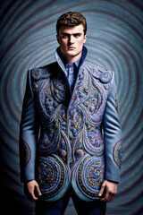 Männermode Extravagant Haute Couture Inspieriert Brainstorming Inspiration Illustration Generative AI Digital Art Cover Magazin Muster 