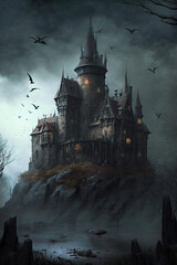 vampire castle concept digital art illustration , ai generated - obrazy, fototapety, plakaty