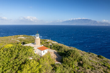 Fototapeta na wymiar Aerial view of the Skinari Lighthouse on Zakynthos island in Greece