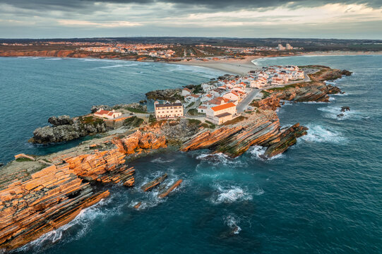 Aerial view of Baleal peninsula near Peniche town on the west coast of Portugal