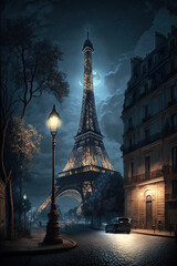 Fototapeta night in paris with the eiffel tower in view , ai generated obraz