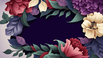 No text Greeting card surrounded by flowers and leaves