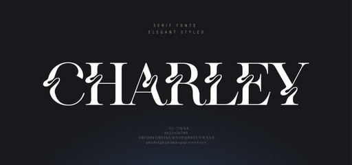 Luxury wedding alphabet font logo. Typography decorative elegant classic lettering vintage retro for logos serif fonts and numbers. vector illustration