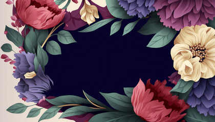 No text Greeting card surrounded by flowers and leaves