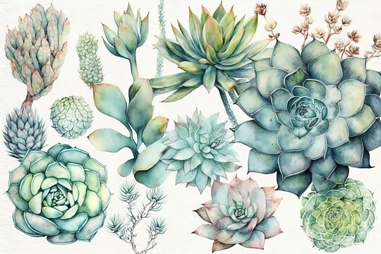 Succulent plants as background, top view. Generative illustration for banner design