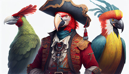 pirate captain who is a parrot and his crew, generative ai