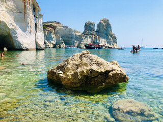 An exquisite Summer Day's view at Kleftiko, Milos island, with turquoise waters and blue sky