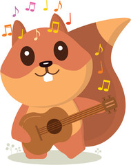 Squirrel with a guitar. Vector graphics on the theme of music