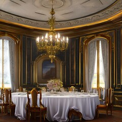 Fototapeta na wymiar 4. A formal dining room with a grand table and chairs, echoing Old World charm.2, Generative AI