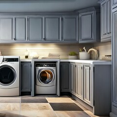 7. A laundry room with front-loading washer and dryer, plus ample storage space.3, Generative AI