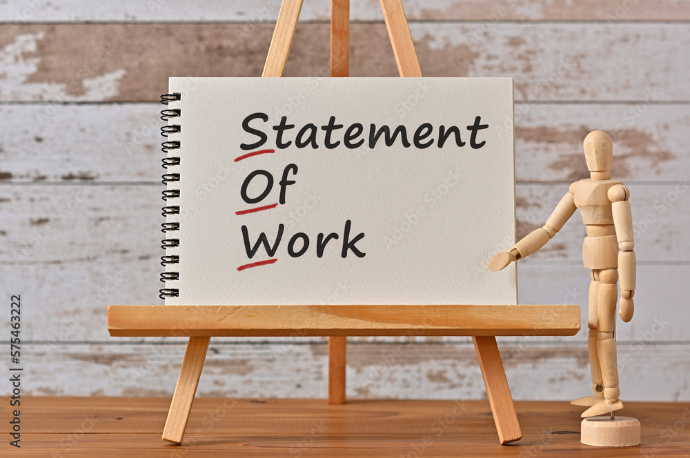 Aufkleber there is notebook with the word statement of work. it is an eye-catching image.