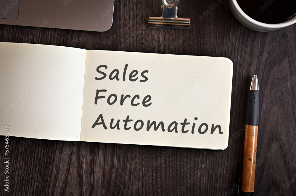 Aufkleber there is notebook with the word sales force automation. it is an eye-catching image.