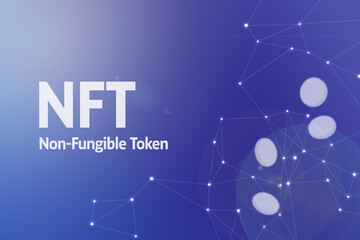 Title image of the word NFT (Non-Fungible Token) . It is a Web3 related term.