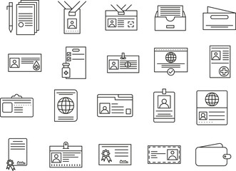 Documents, ID cards icons set