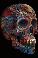 Naklejka premium Mexican roses skull. Mexican roses skull. Vector illustration. Dia de los muertos shugar colorful head Generative Ai