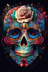Mexican roses skull. Mexican roses skull. Vector illustration. Generative AI