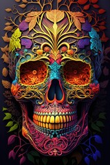 Mexican roses skull. Mexican roses skull. Vector illustration. Generative AI