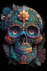 Mexican roses skull. Mexican roses skull. Vector illustration. Dia de los muertos shugar colorful head
