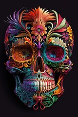 Mexican roses skull. Mexican roses skull. Vector illustration. Generative AI