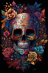 Mexican roses skull. Mexican roses skull. Vector illustration. Dia de los muertos shugar colorful head