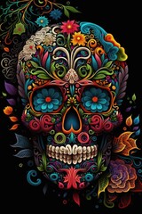 Mexican roses skull. Mexican roses skull. Vector illustration. Dia de los muertos shugar colorful head