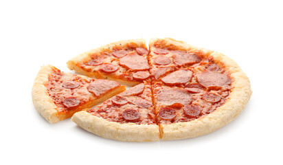 Delicious pepperoni pizza isolated on white background