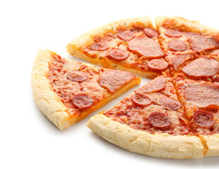 Delicious pepperoni pizza isolated on white background