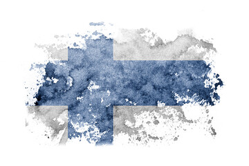 Finland, Finnish flag background painted on white paper with watercolor.