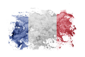 France, French flag background painted on white paper with watercolor.