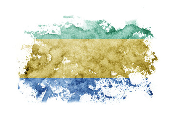 Gabon, Gabonese, Gabonian flag background painted on white paper with watercolor.