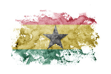 Ghana, Ghanaian flag background painted on white paper with watercolor.