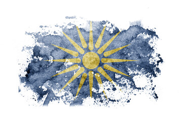 Greece, Greek Macedonia flag background painted on white paper with watercolor.