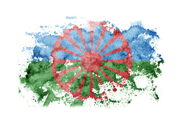 Gipsy flag background painted on white paper with watercolor.
