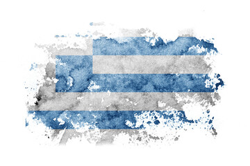 Greece, Greek flag background painted on white paper with watercolor.
