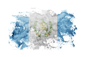 Guatemala flag background painted on white paper with watercolor.