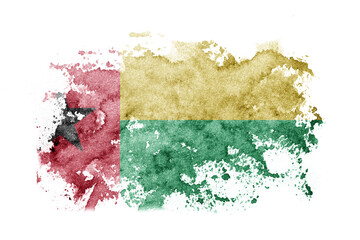 Guinea Bissau flag background painted on white paper with watercolor.