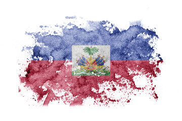 Haiti flag background painted on white paper with watercolor.