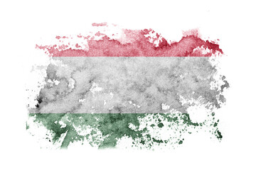 Hungary, Hungarian flag background painted on white paper with watercolor.