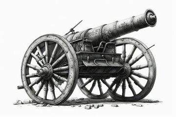 Fototapeta premium On a white background, an old medieval artillery cannon. Generative AI