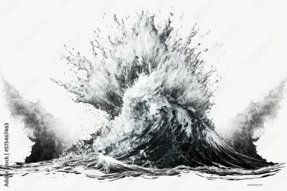 Poster oceanic waves that crash and splash. generative ai