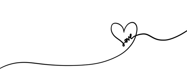Heart. Abstract love symbol. Continuous line art drawing illustration. Valentines day background banner.