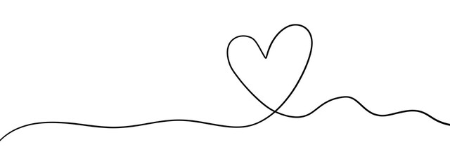 Heart. Abstract love symbol. Continuous line art drawing illustration. Valentines day background banner.