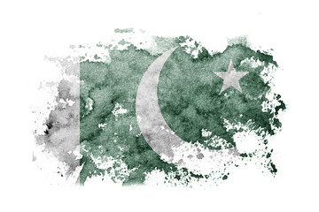 Pakistan, Pakistani flag background painted on white paper with watercolor.